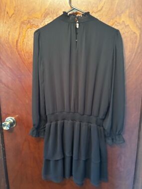 Women's Express  Black Long-Sleeve Ruffle Tiered Dress